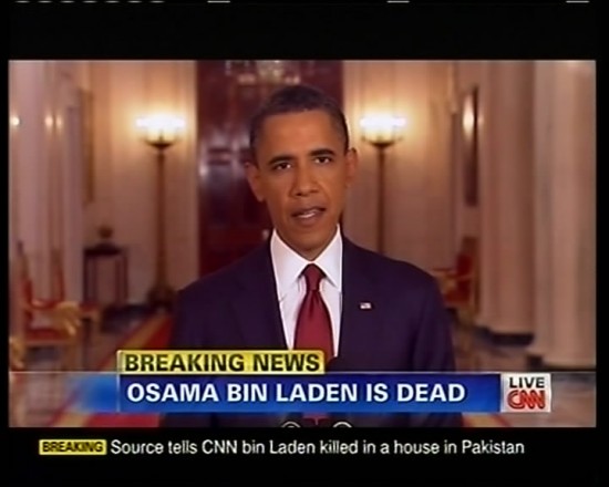 　　这张美国有线电视新闻网5月1日的视频截图显示，美国总统奥巴马在白宫宣布本-拉丹已死亡。